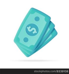 Dollar money 3D icon. spending money on purchases Coins and banknotes. 3D illustration