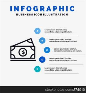 Dollar, Money, American, Usa Line icon with 5 steps presentation infographics Background