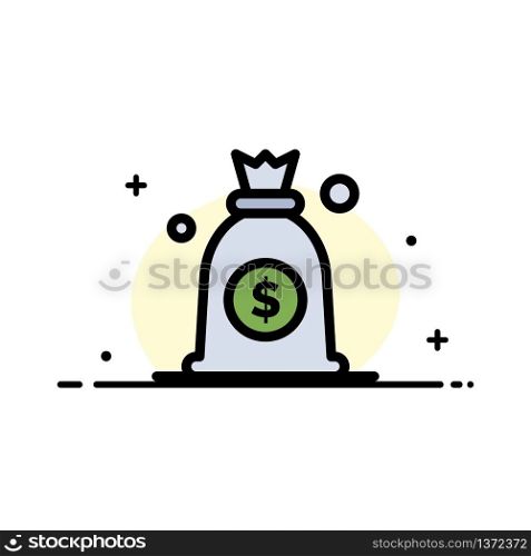 Dollar, Money, Bag Business Flat Line Filled Icon Vector Banner Template