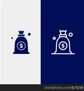 Dollar, Money, Bag Line and Glyph Solid icon Blue banner Line and Glyph Solid icon Blue banner