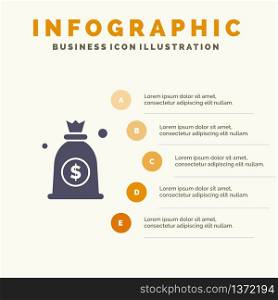 Dollar, Money, Bag Solid Icon Infographics 5 Steps Presentation Background