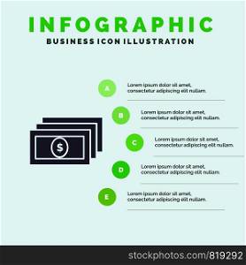 Dollar, Money, Cash Solid Icon Infographics 5 Steps Presentation Background