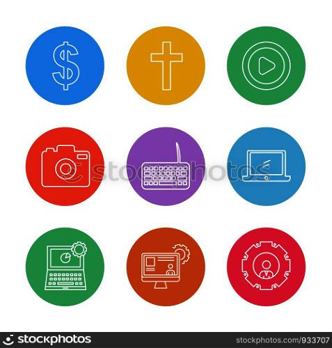 dollar , money , keyboard , laptop , camera , gear , computer , devices , printer ,internet, technology , icon, vector, design, flat, collection, style, creative, icons , mouse , keyboard , document ,