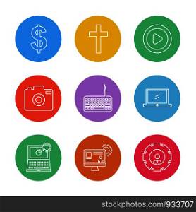 dollar , money , keyboard , laptop , camera , gear , computer , devices , printer ,internet, technology , icon, vector, design, flat, collection, style, creative, icons , mouse , keyboard , document ,