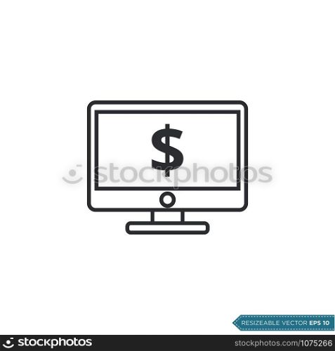 Dollar Money Sign Computer Screen Icon Vector Template Flat Design