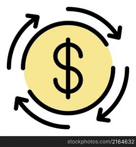Dollar money transaction icon. Outline dollar money transaction vector icon color flat isolated. Dollar money transaction icon color outline vector