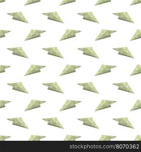 Dollar Paper Concept Plane Seamless Pattern on White Background. American Banknotes. Cash Money. US Currency. Dollar Paper Concept Plane Seamless Pattern