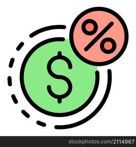 Dollar percent credit icon. Outline dollar percent credit vector icon color flat isolated. Dollar percent credit icon color outline vector