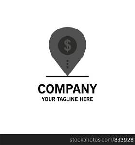 Dollar, Pin, Map, Location, Bank, Business Business Logo Template. Flat Color