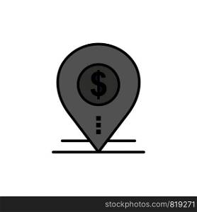 Dollar, Pin, Map, Location, Bank, Business Flat Color Icon. Vector icon banner Template