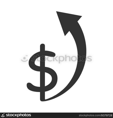 Dollar rate increase icon. Money symbol with  arrow up. Flat vector illustration.