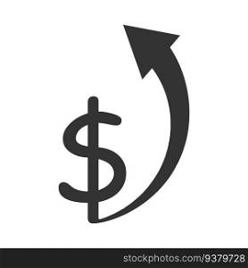 Dollar rate increase icon. Money symbol with  arrow up. Flat vector illustration.