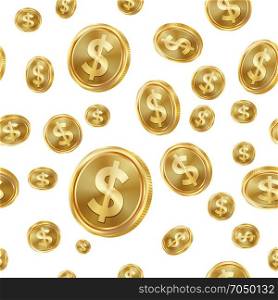 Dollar Seamless Pattern Vector. Gold Coins. Isolated Background. Golden Finance Banking Texture.. Dollar Seamless Pattern Vector. Gold Coins. Isolated Background