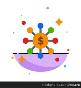 Dollar, Share, Network Abstract Flat Color Icon Template