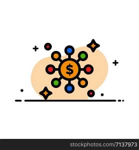 Dollar, Share, Network Business Flat Line Filled Icon Vector Banner Template