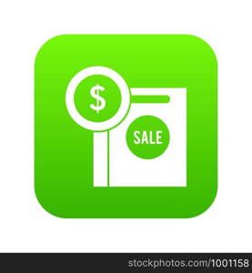 Dollar sign and shopping bag for sale icon digital green for any design isolated on white vector illustration. Dollar sign and shopping bag for sale icon digital green