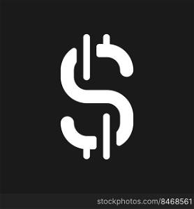 Dollar sign dark mode glyph ui icon. Currency and money. Richness. User interface design. White silhouette symbol on black space. Solid pictogram for web, mobile. Vector isolated illustration. Dollar sign dark mode glyph ui icon