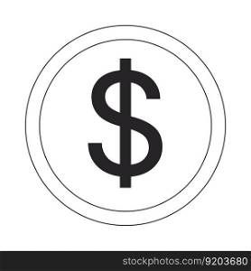 Dollar sign in linear circle flat line black white vector icon. Money currency. Finance. Editable cartoon style element. Simple isolated outline spot illustration for web graphic design and animation. Dollar sign in linear circle flat line black white vector icon