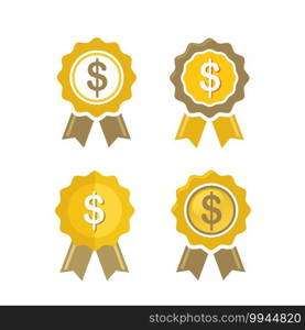 dollar sign seal vector ,Flat icon design of a ribbon award badge with a dollar sign in center