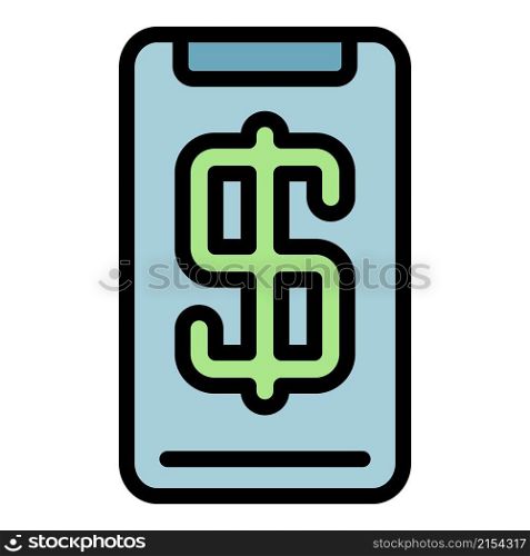 Dollar sign smartphone icon. Outline dollar sign smartphone vector icon color flat isolated. Dollar sign smartphone icon color outline vector