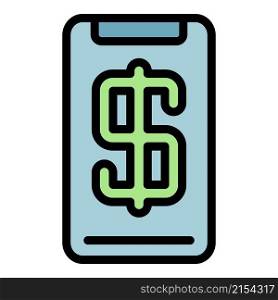 Dollar sign smartphone icon. Outline dollar sign smartphone vector icon color flat isolated. Dollar sign smartphone icon color outline vector