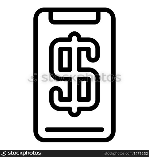 Dollar sign smartphone icon. Outline dollar sign smartphone vector icon for web design isolated on white background. Dollar sign smartphone icon, outline style