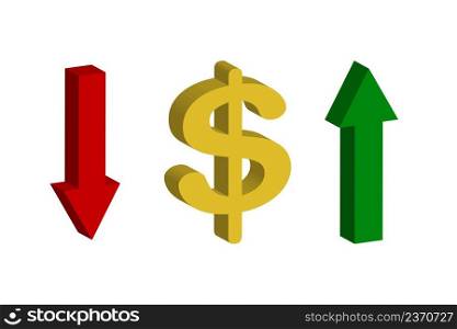 Dollar sign up down in flat style. Finance isometric. Business financial investment. Vector illustration. stock image. EPS 10. . Dollar sign up down in flat style. Finance isometric. Business financial investment. Vector illustration. stock image. 