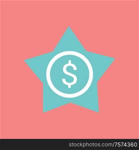 Dollar sign vector, currency symbol in star shaped frame isolated icon. Money financial investment logotype, rounded circle with American finance. Dollar Sign, Currency Symbol in Star Shaped Frame