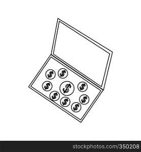 Dollar symbols in a box icon in outline style on a white background. Dollar symbols in a box icon, outline style