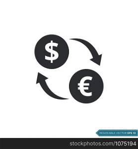 Dollar to Euro Exchange Currency Icon Vector Template