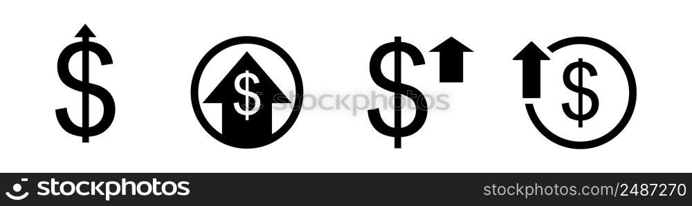 Dollar up icon sign set