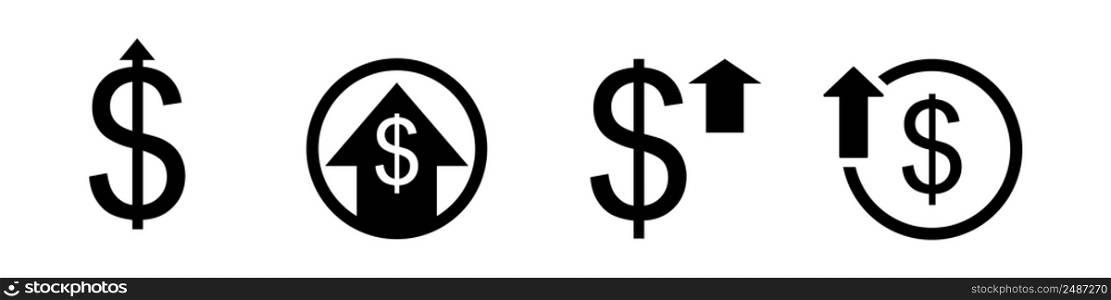 Dollar up icon sign set