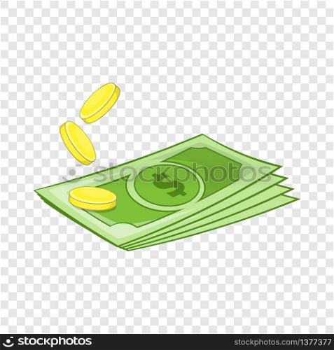 Dollars and coins icon in cartoon style isolated on background for any web design . Dollars and coins icon, cartoon style