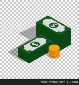 Dollars and coins isometric icon 3d on a transparent background vector illustration. Dollars and coins isometric icon