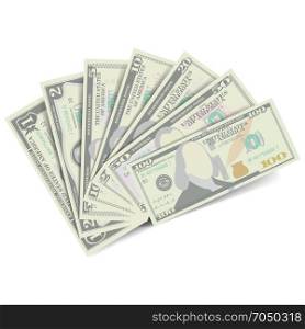 Dollars Banknote Stack Vector. American Money. Dollars Banknote Stack Vector. American Money Bill Isolated Illustration. Realistic Money Stacks Concept. Cash Symbol Dollars. Every Denomination Of US Currency