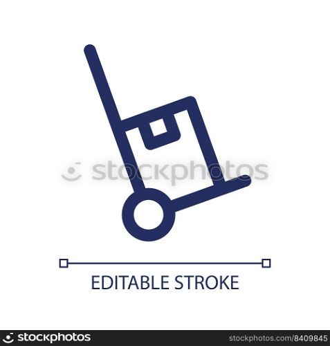Dolly cart linear ui icon. Parcels delivery. Transportation service. Shipment. GUI, UX design. Outline isolated user interface element for app and web. Editable stroke. Arial font used. Dolly cart linear ui icon
