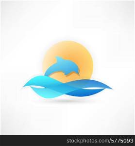 dolphin on background sun icon