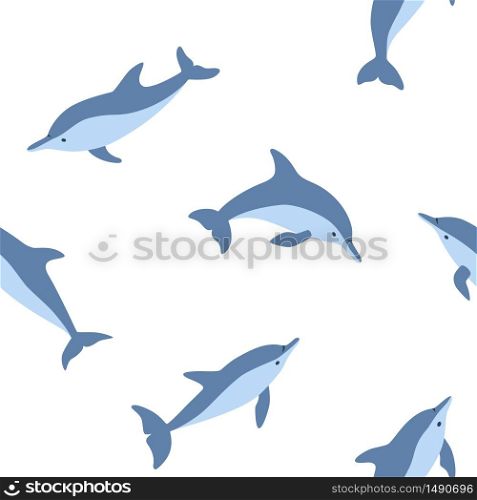Dolphin seamless pattern. Vector illustration in cartoon and flat style on white background. Dolphin seamless pattern. Vector illustration in cartoon and flat style