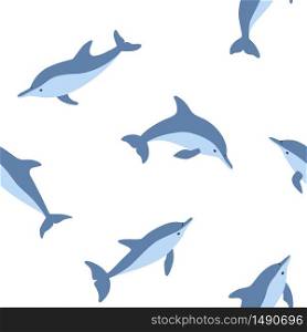 Dolphin seamless pattern. Vector illustration in cartoon and flat style on white background. Dolphin seamless pattern. Vector illustration in cartoon and flat style