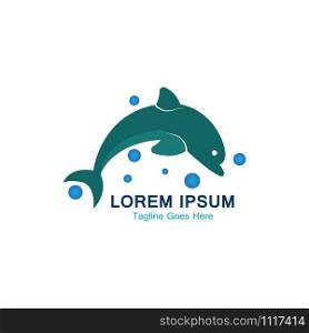Dolphin smart fish jump logo in the sea template design
