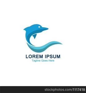 Dolphin smart fish jump logo in the sea template design