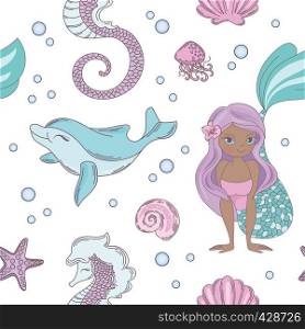 DOLPHIN SMILE Mermaid Seamless Pattern Vector Illustration