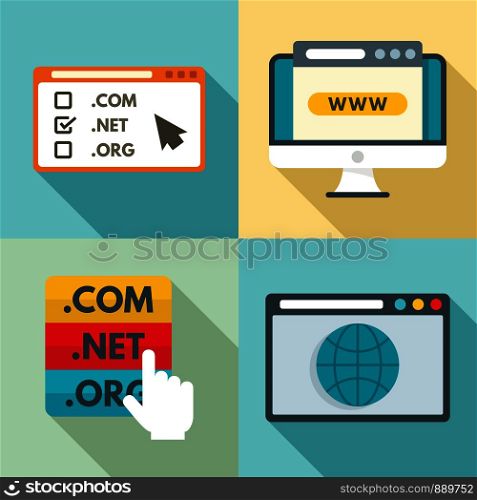 Domain icons set. Flat set of domain vector icons for web design. Domain icons set, flat style