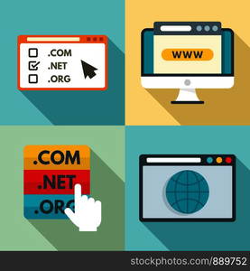 Domain icons set. Flat set of domain vector icons for web design. Domain icons set, flat style