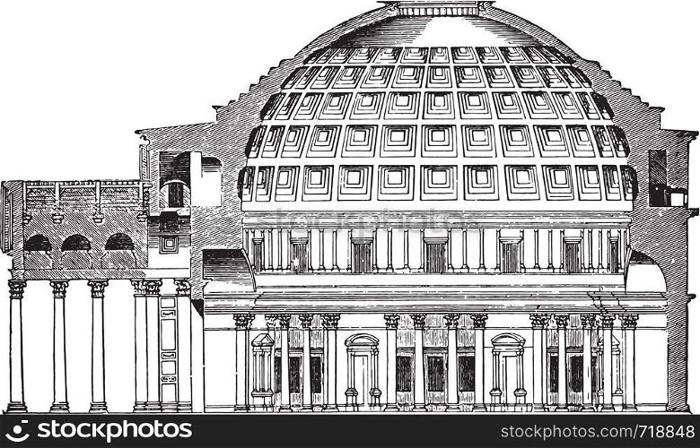 Dome of the Pantheon Cup in Rome, vintage engraved illustration. Industrial encyclopedia E.-O. Lami - 1875.