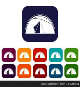 Dome tent icons set vector illustration in flat style In colors red, blue, green and other. Dome tent icons set flat