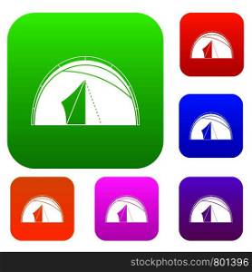 Dome tent set icon color in flat style isolated on white. Collection sings vector illustration. Dome tent set color collection