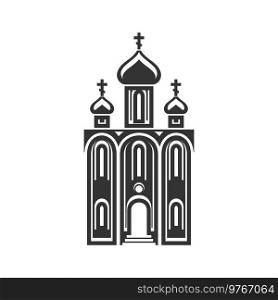 Domed church isolated monochrome icon. Vector religion building, temple or cathedral with chapels. Cathedral with chapels isolated domed church icon