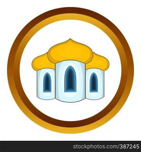 Domes of the church vector icon in golden circle, cartoon style isolated on white background. Domes of the church vector icon