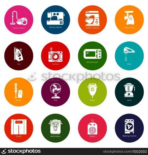 Domestic appliances icons set vector colorful circles isolated on white background . Domestic appliances icons set colorful circles vector